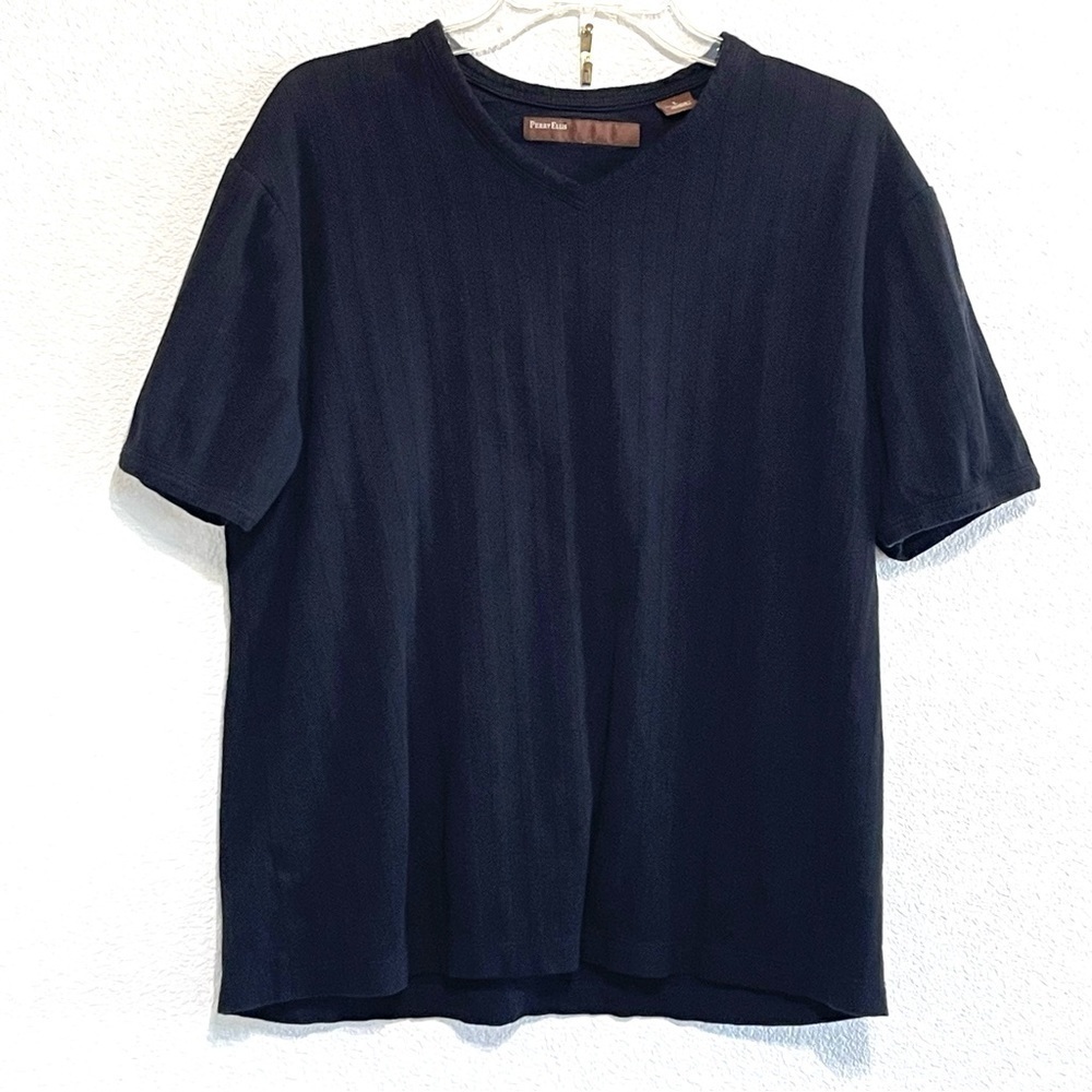 Perry Ellis Men Black V Neck Top Short Sleeve Shirt Size L